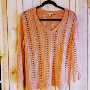 Crochet Style LIGHT PEACH 3/4 sleeve sweater SZ L-XL